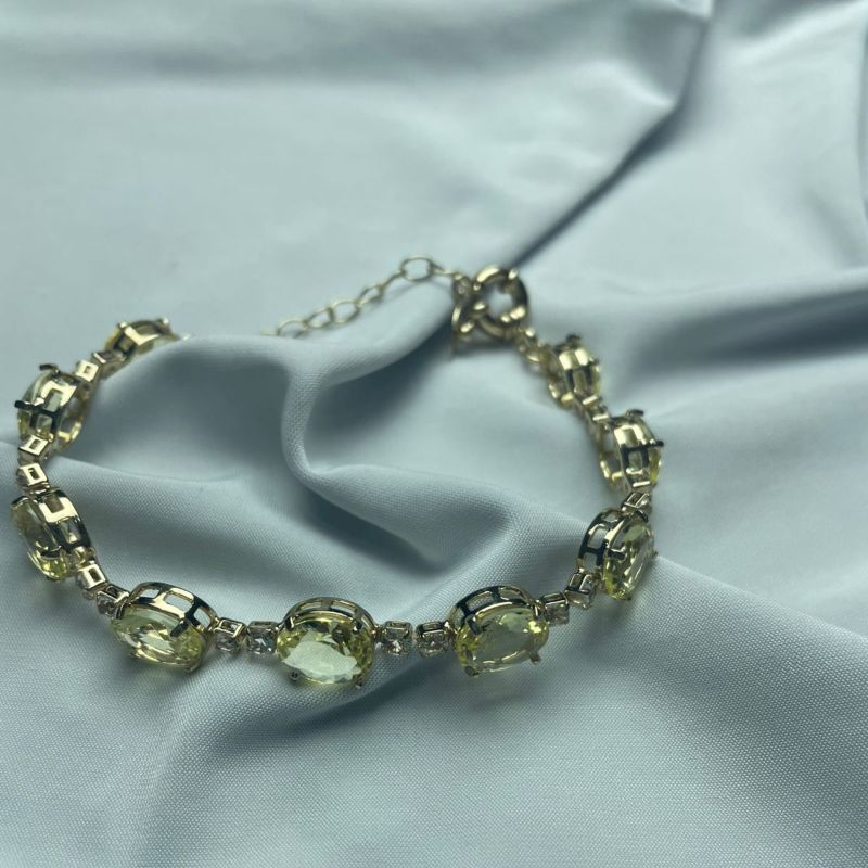 Pulseira Amarelo Ovais Com Riviera