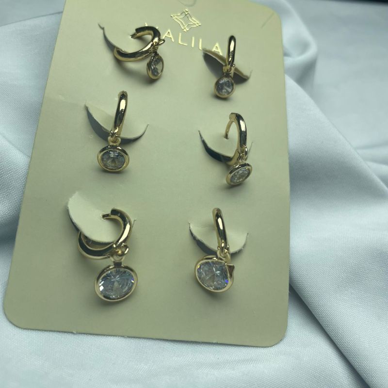 Brinco Trio Argola Ponto de Luz