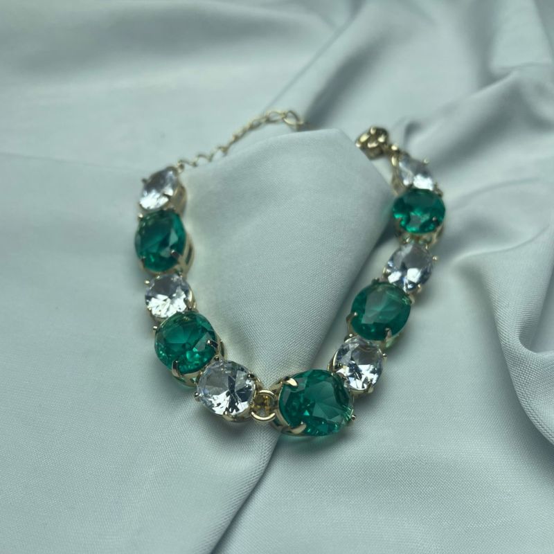 Pulseira Cristal e Verde Ovais