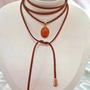 Colar Cordão boho pedra marrom