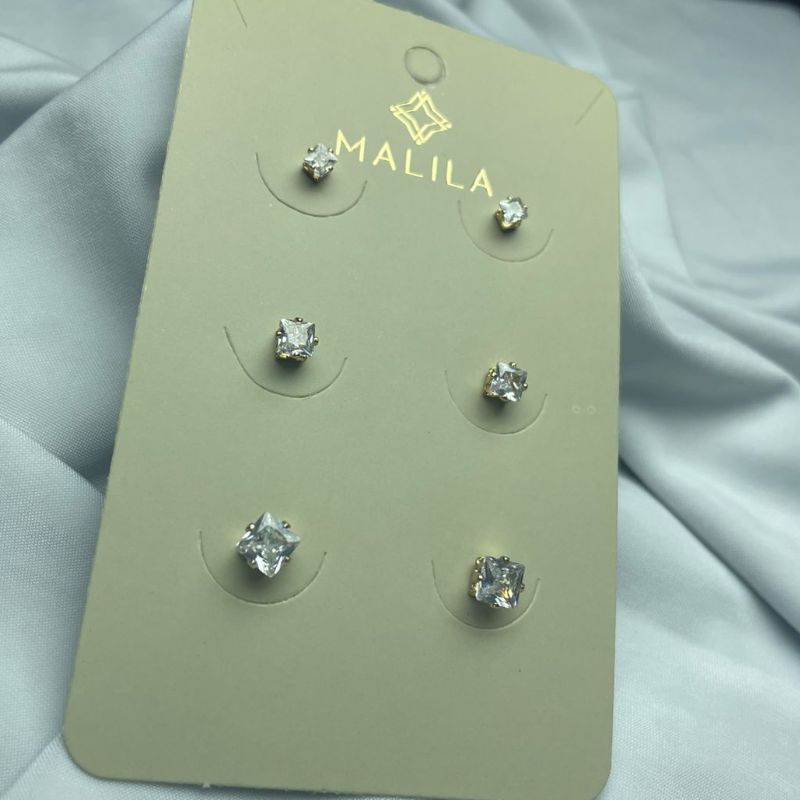 Brinco Trio Ponto de Luz Quadrado