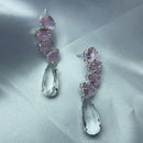 Brinco Cristal Base Meia Lua Rosa e Gota no Cristal