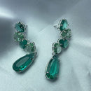 Brinco Cristal Base Meia Lua e Gota no Verde