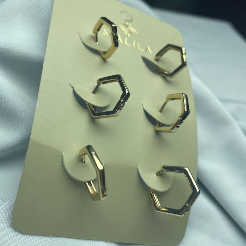 Brinco Trio Argola  Hexagonal