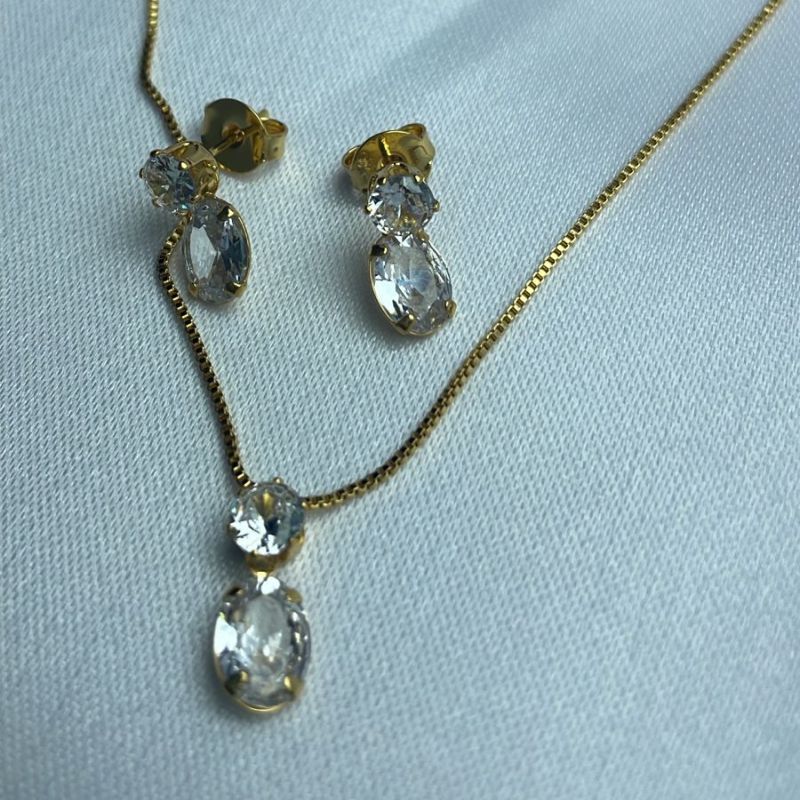 Conjunto pedra oval cristal