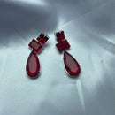 Brinco Cristal quadrado e Gota Vermelho