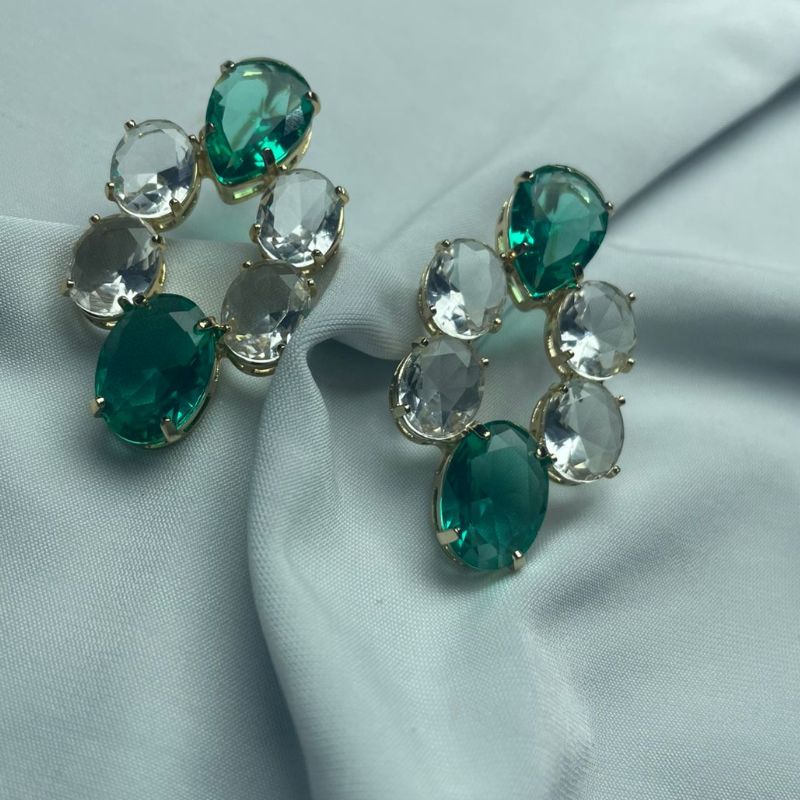 Brinco Gota Verde e Cristal